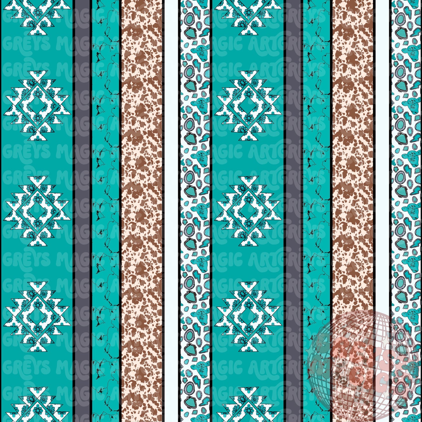 Concho Aztec Brown Cowprint Turquoise Stripes Seamless File