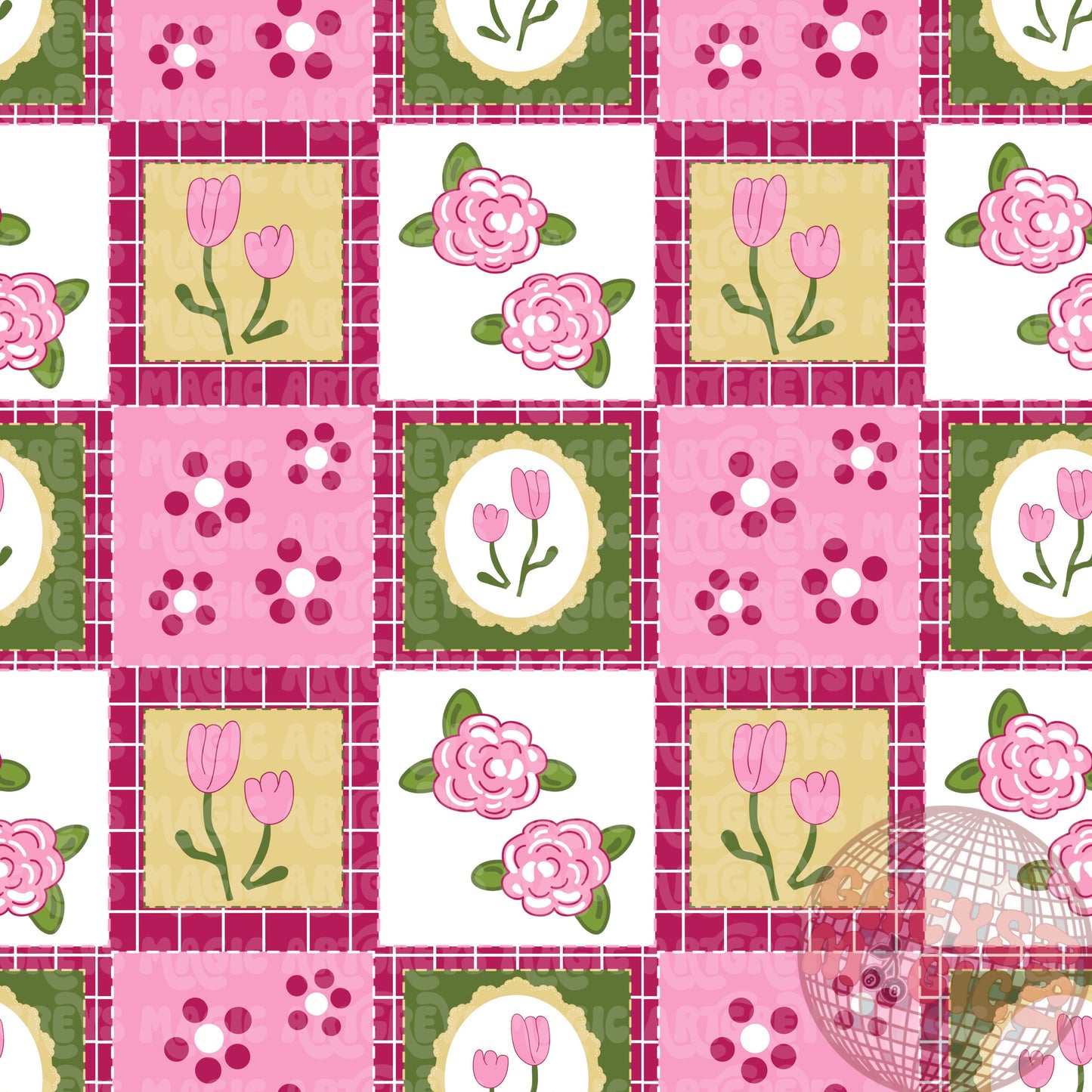 Spring Floral Square Quilt Seamless File