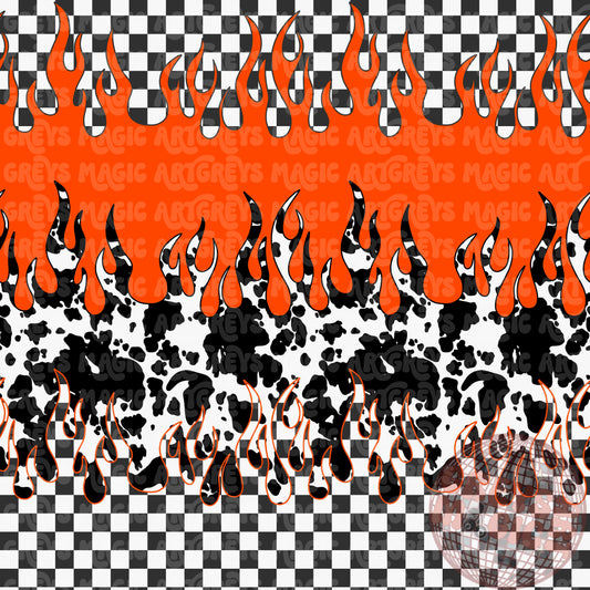 Checkered Cowprint Orange Flames Seamless File