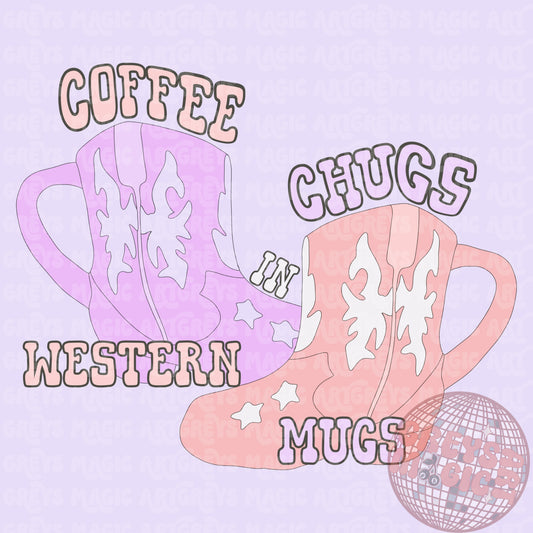 Coffee Chugs In Western Mugs PNG