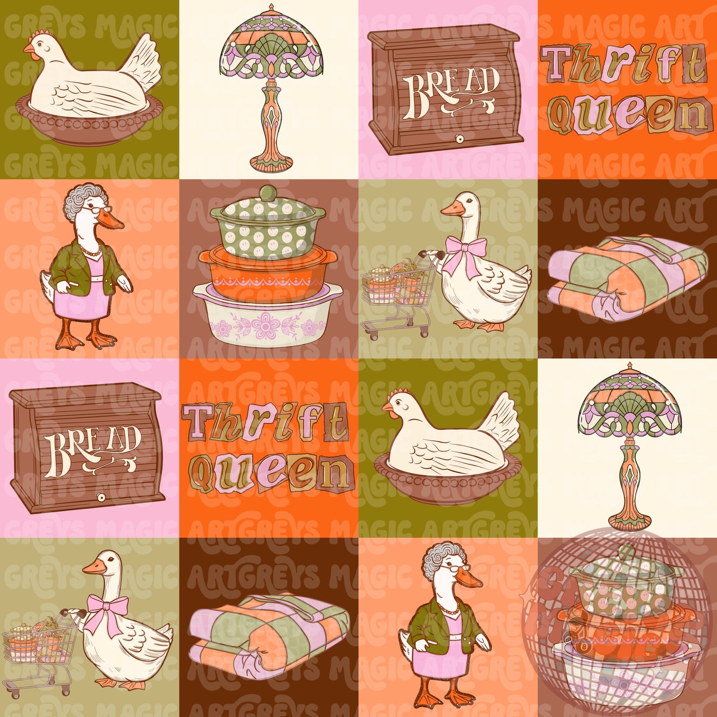 Vintage Thrift Goose Hen On Nest Checkered Seamless File