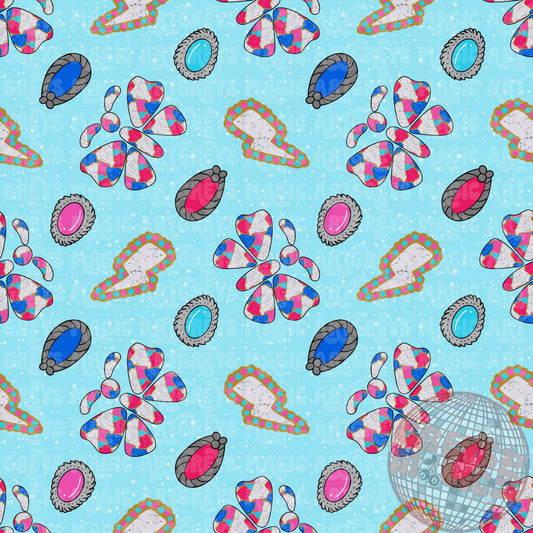 Cotton Candy Turquoise Marble Western Butterflies Seamless File