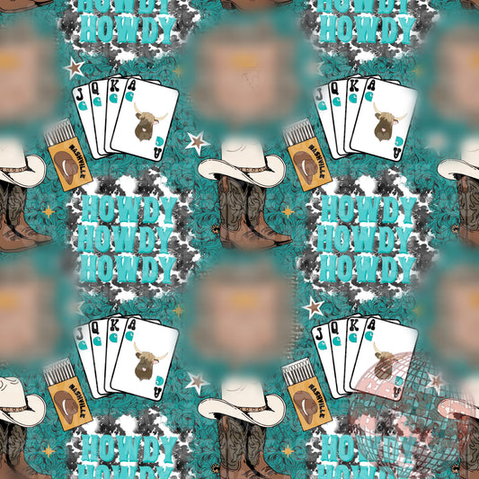 Howdy Leathertooled Western Boots Hat And Playing Cards Seamless File