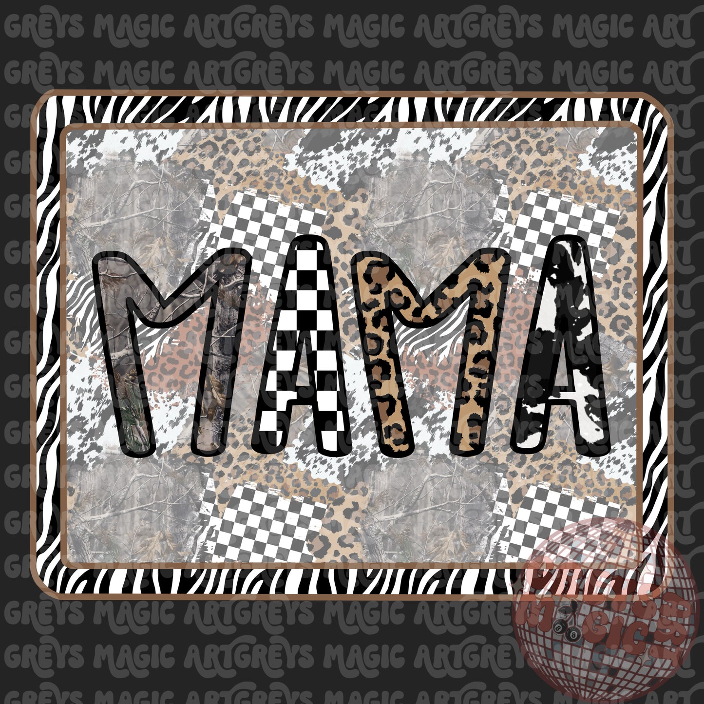 Camo Zebra Cheetah Checkered Mama PNG