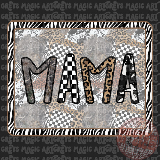 Camo Zebra Cheetah Checkered Mama PNG