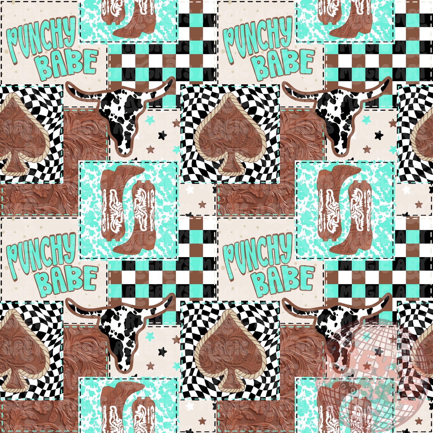 Punchy Babe Western Checkered Cowprint Patchwork Seamless File