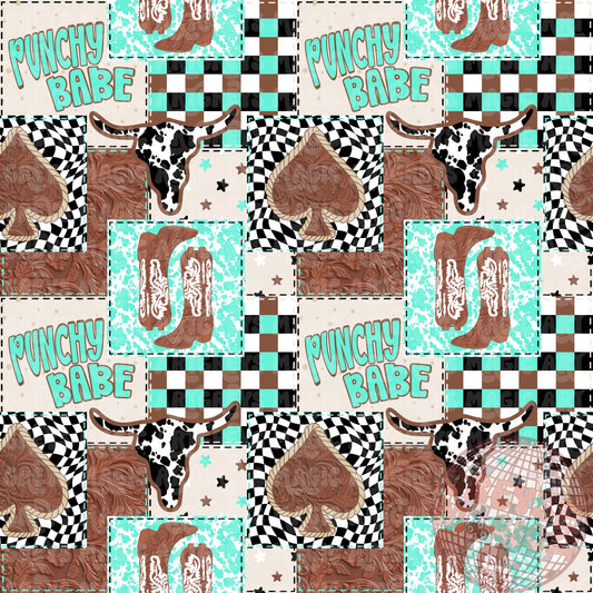 Punchy Babe Western Checkered Cowprint Patchwork Seamless File