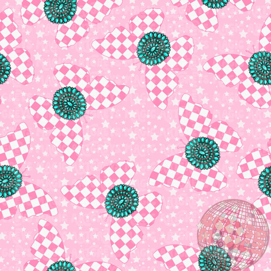Checkered Pink And White Butterfly Concho Seamless File