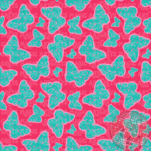 Pink/Turquoise Butterflies Seamless File