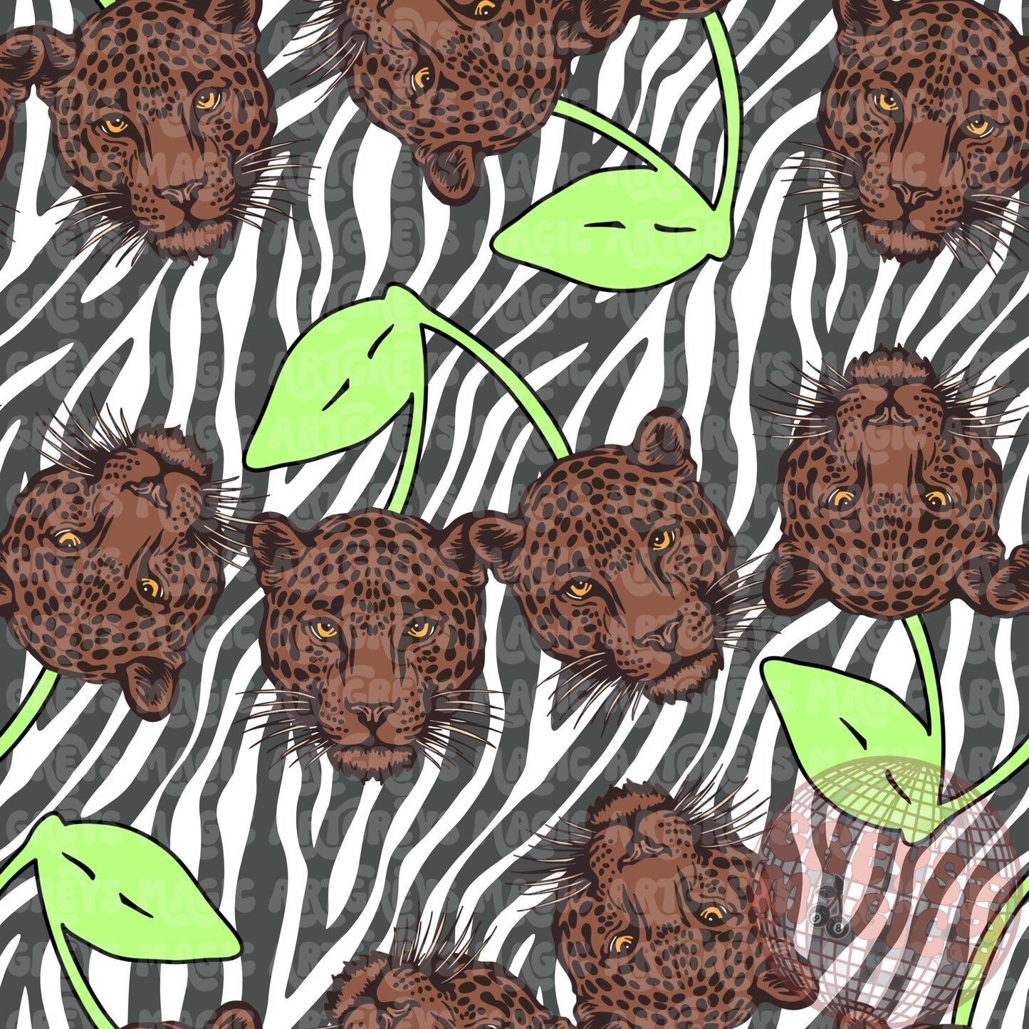 Cheetah Retro Cherries Over Zebra Seamless File