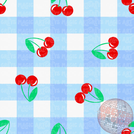 Cherry Blue Gingham Seamless File