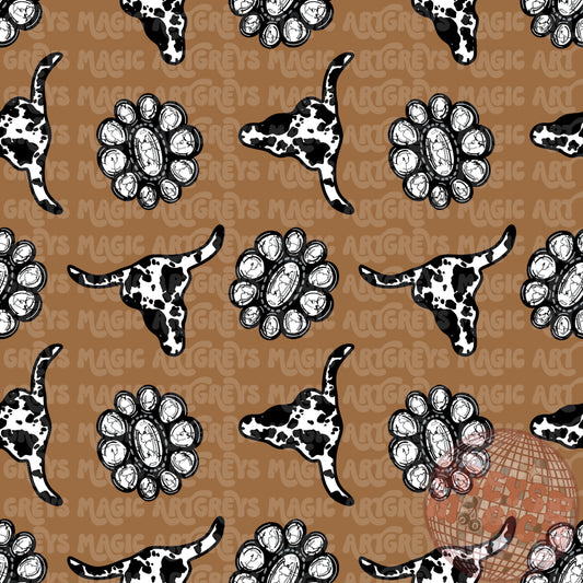 Western Cowprint Conchos Brown Seamless File