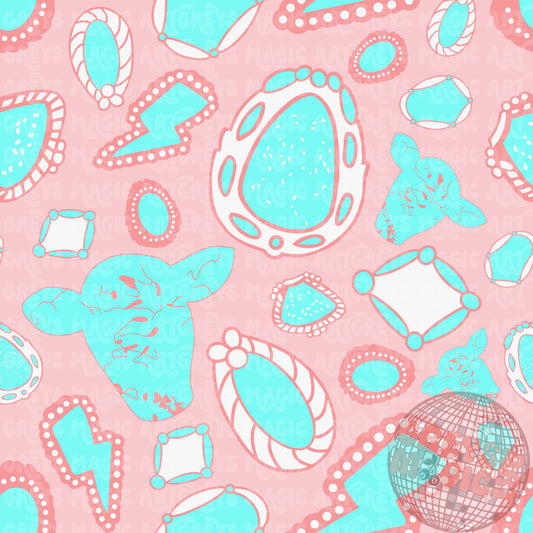 Pink And Blue Western Conchos Seamless File