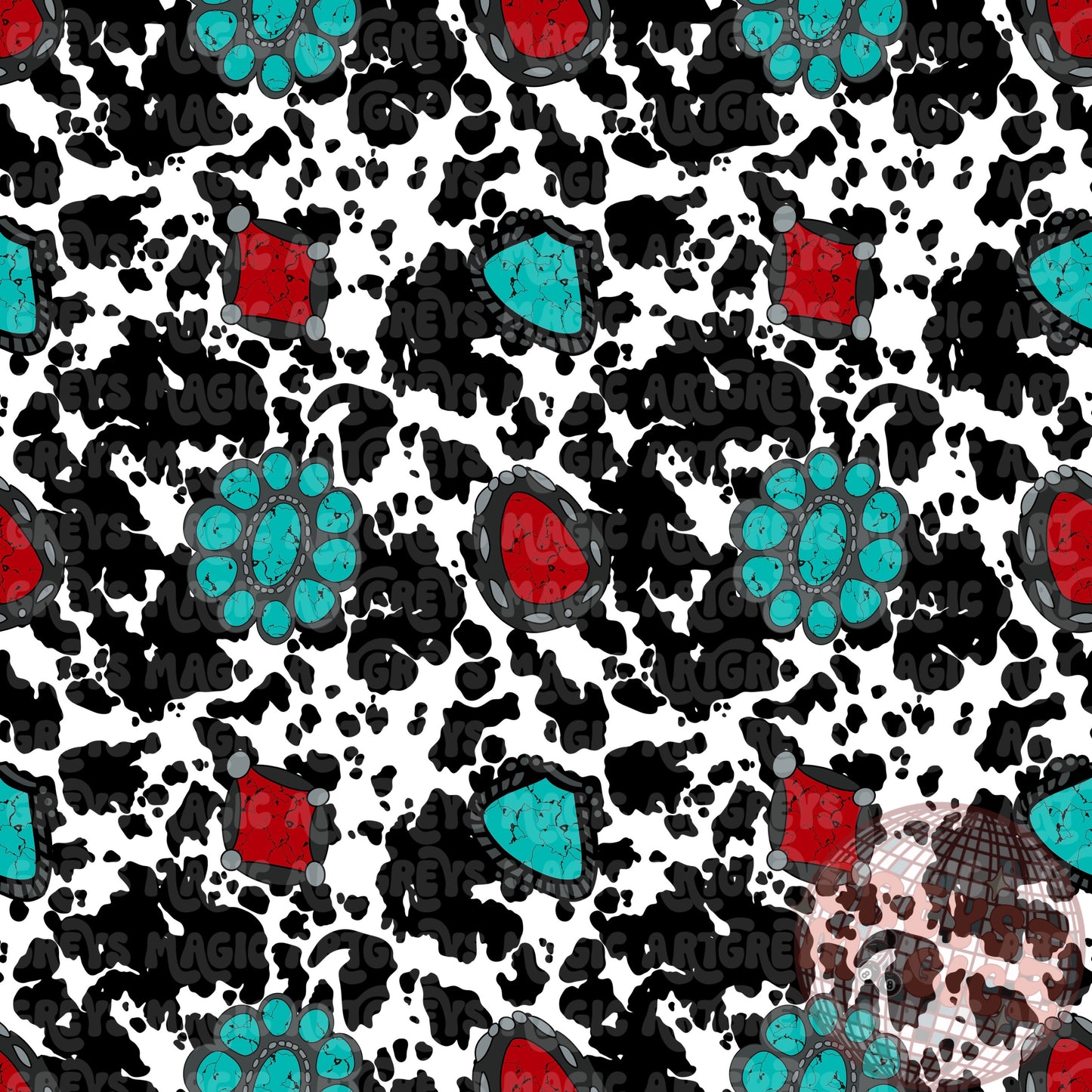 Red And Turquoise Marble Concho Cowprint Seamless File