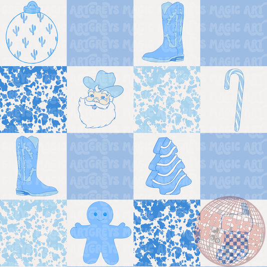 Blue Checkered Cowboy Christmas Seamless File