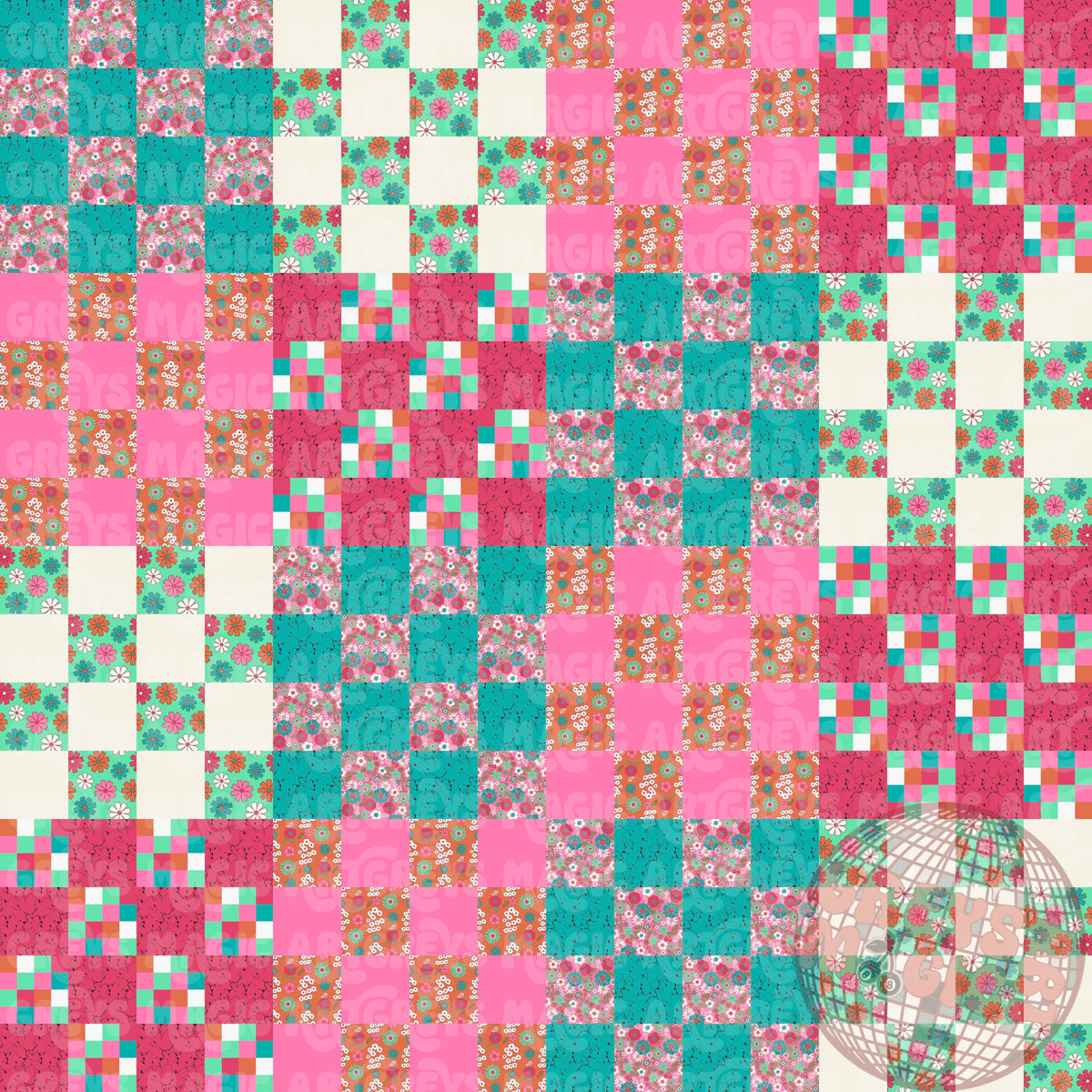 Checkered Floral Patchwork Seamless File