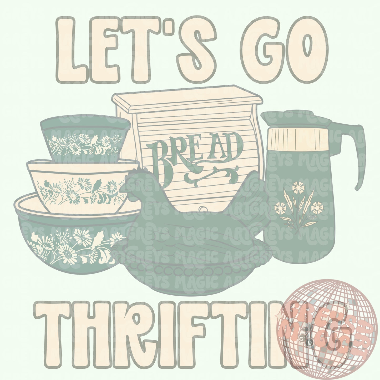 Sage Green Let’s Go Thrifting PNG