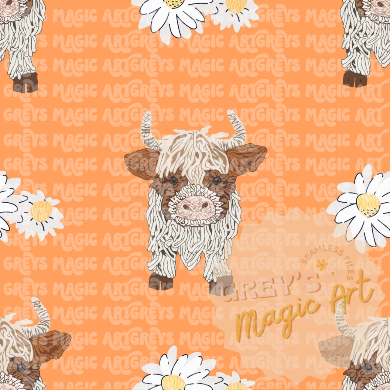 Daisy Highland Cow Seamless File