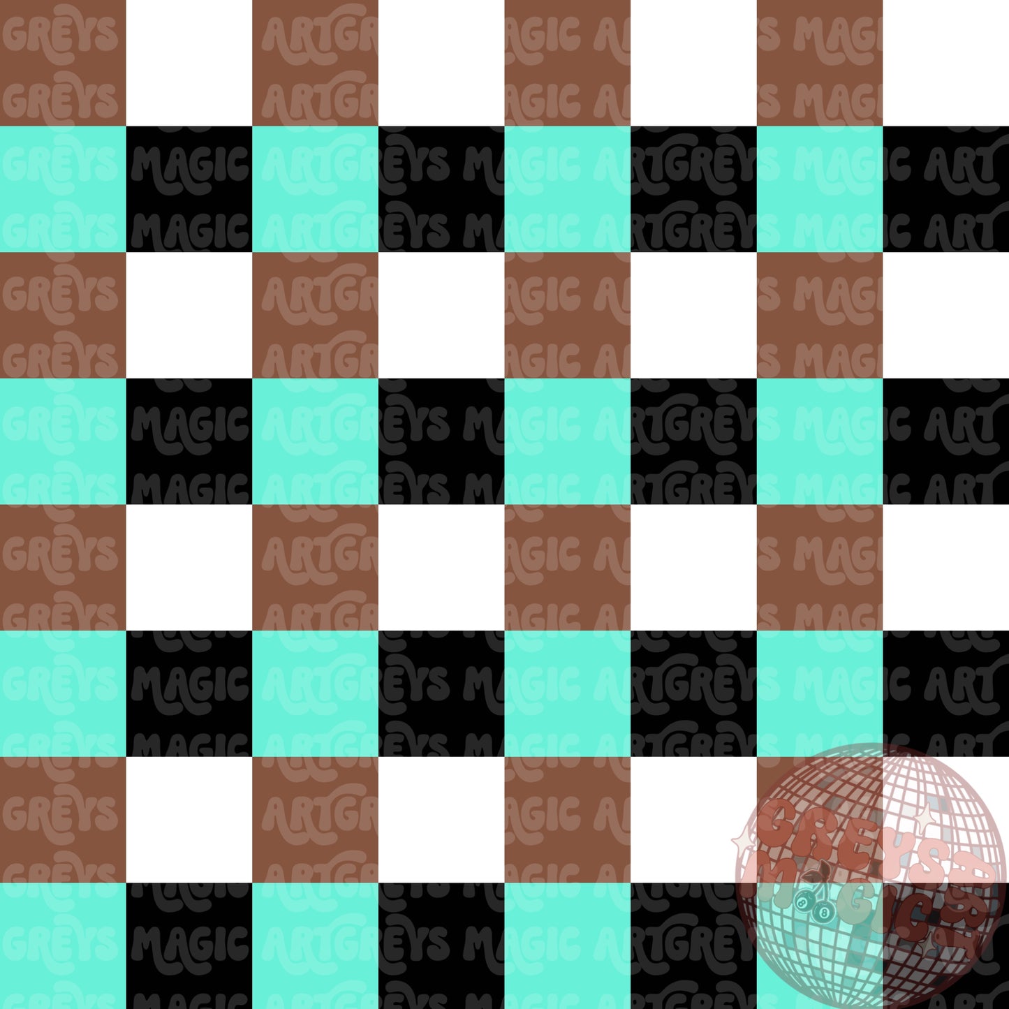 White Black Brown Teal Checkered Seamless File