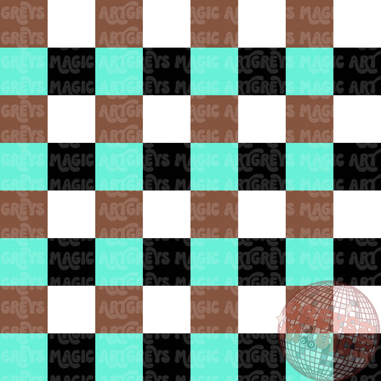 White Black Brown Teal Checkered Seamless File