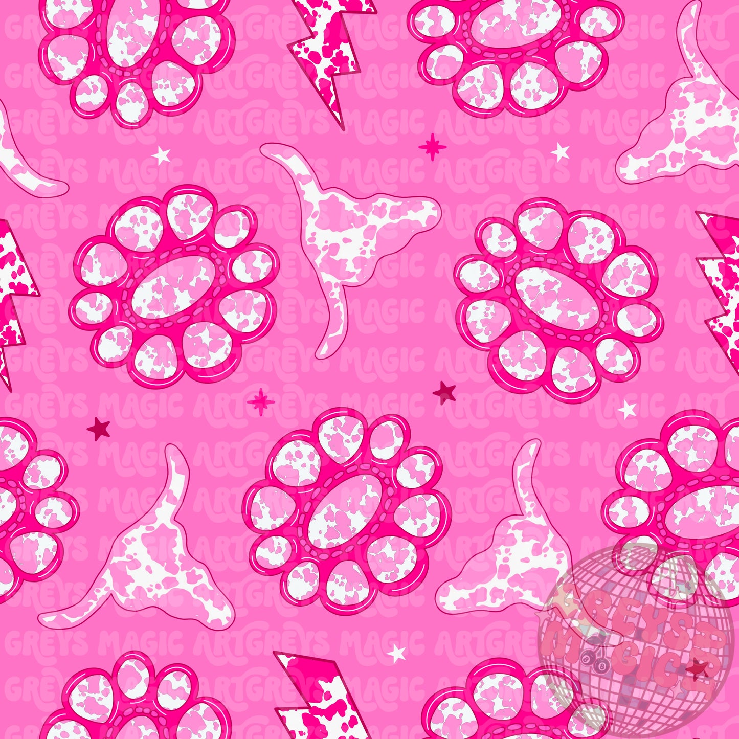 Pink Cowprint Longhorn Conchos Seamless File