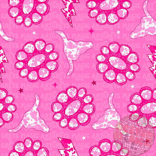 Pink Cowprint Longhorn Conchos Seamless File