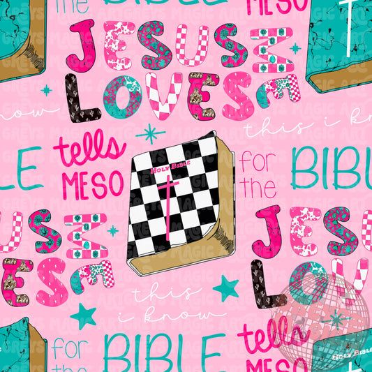 Pink And Teal Western Jesus Loves Me Seamless File