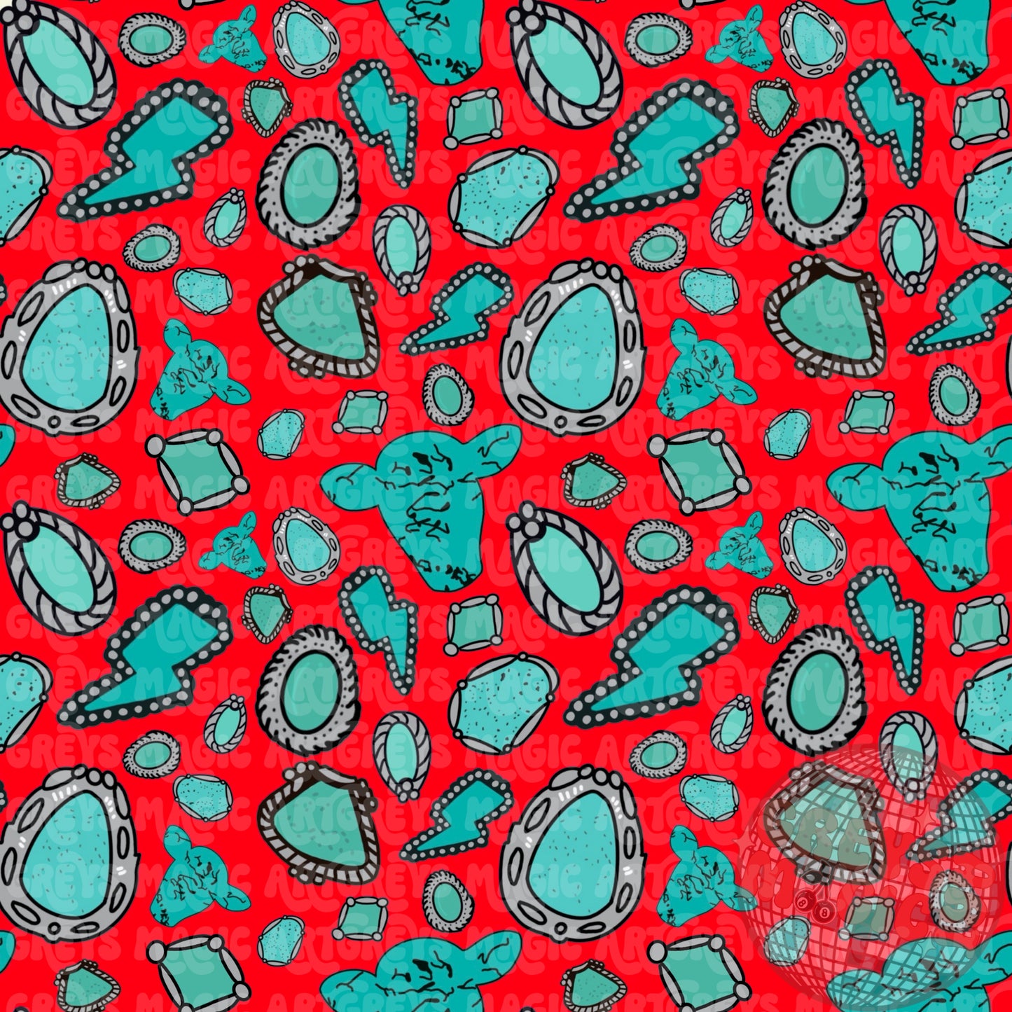 Red And Turquoise Pendant Conchos Seamless File