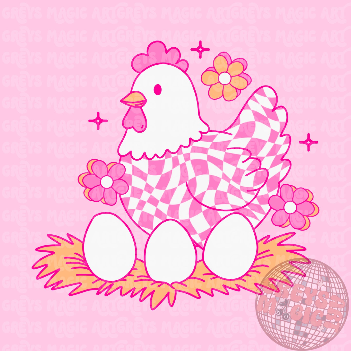 Pink Checkered Chicken PNG