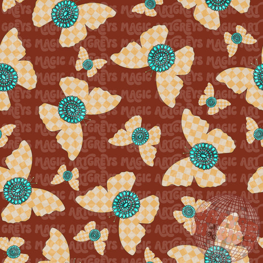 Yellow Checkered Concho Butterfly Seamless File