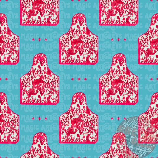 Hot Pink and Turquoise Cow tags Seamless File