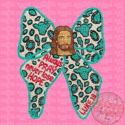 Crochet Always Pray Bow PNG