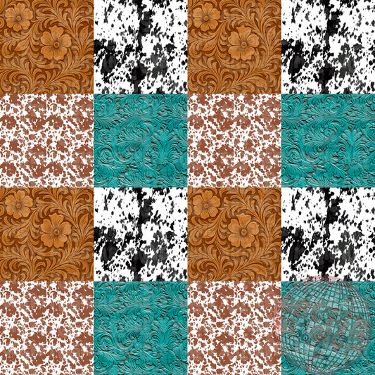 Checkered Leather Tooled Cowprint Seamless File