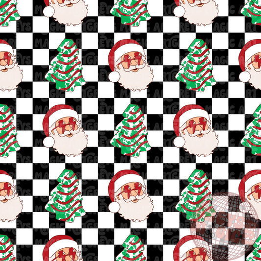 Retro Western Checkered Santa Christmas Tree Cakes Seamless File