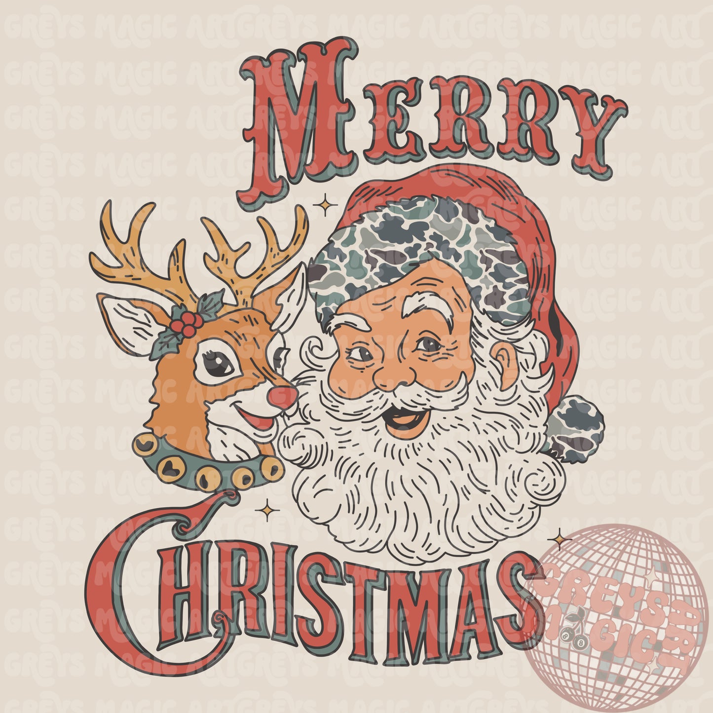 Vintage Merry Christmas Camo PNG