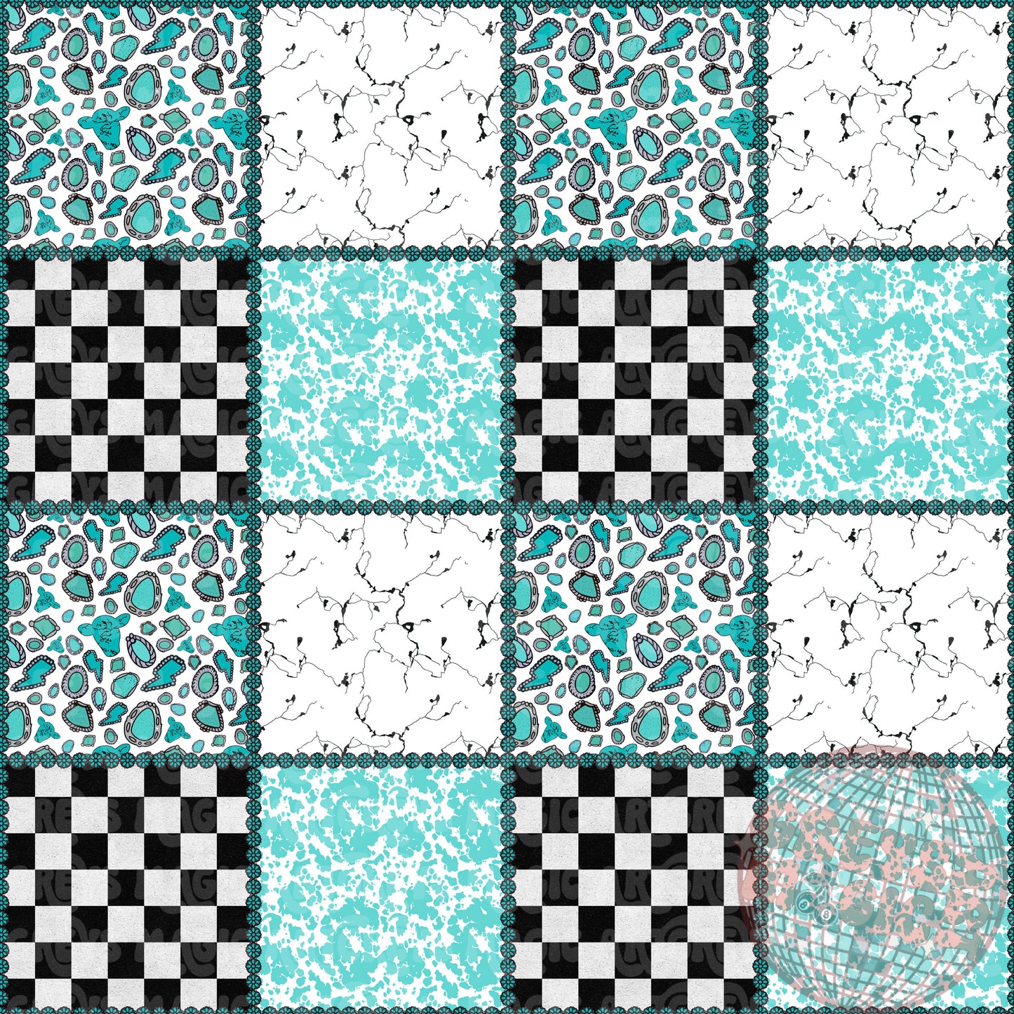 Concho Marble Checkered Cowprint Patch Squares Seamless File