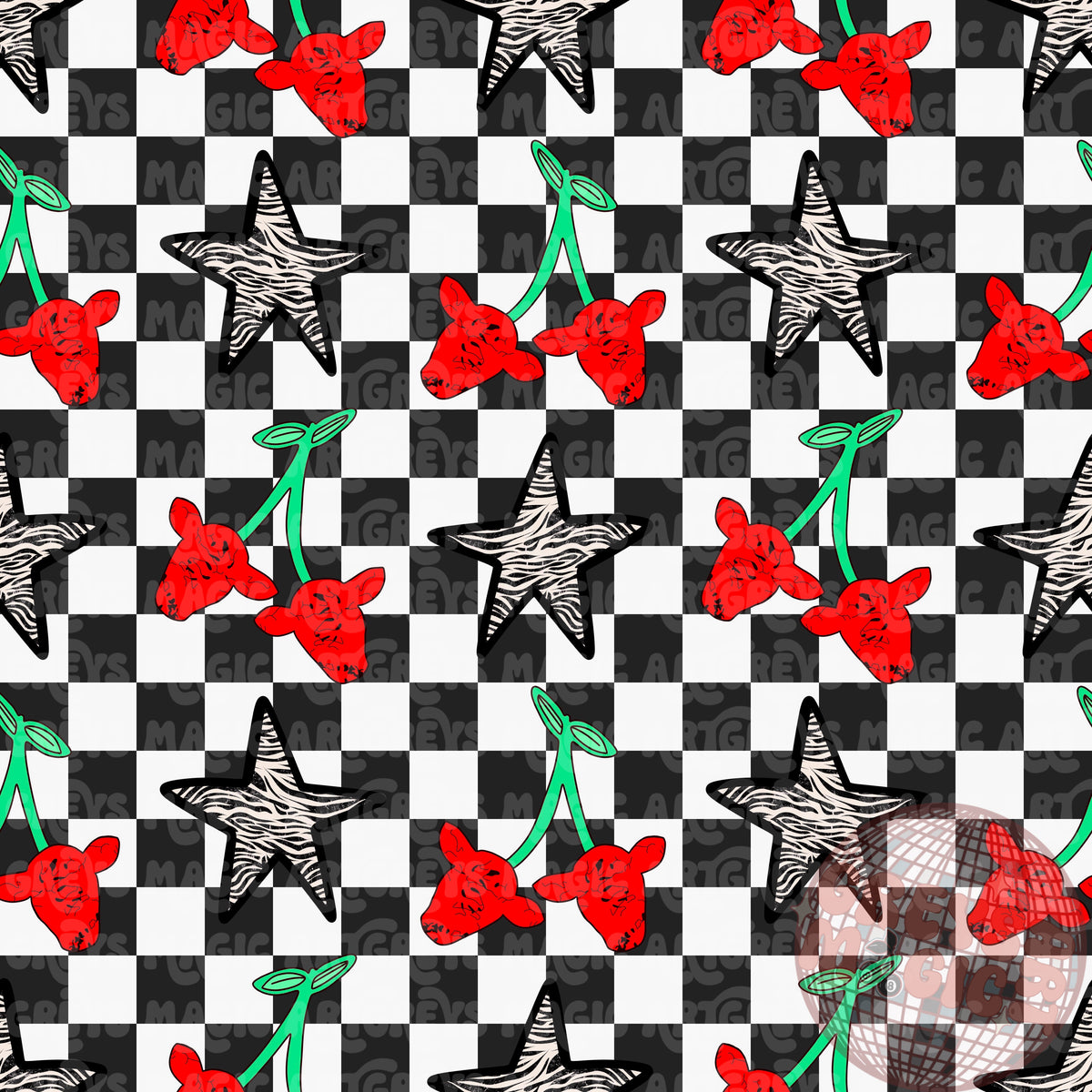 Checkered Red Stone Cowhead Cherries Seamless File