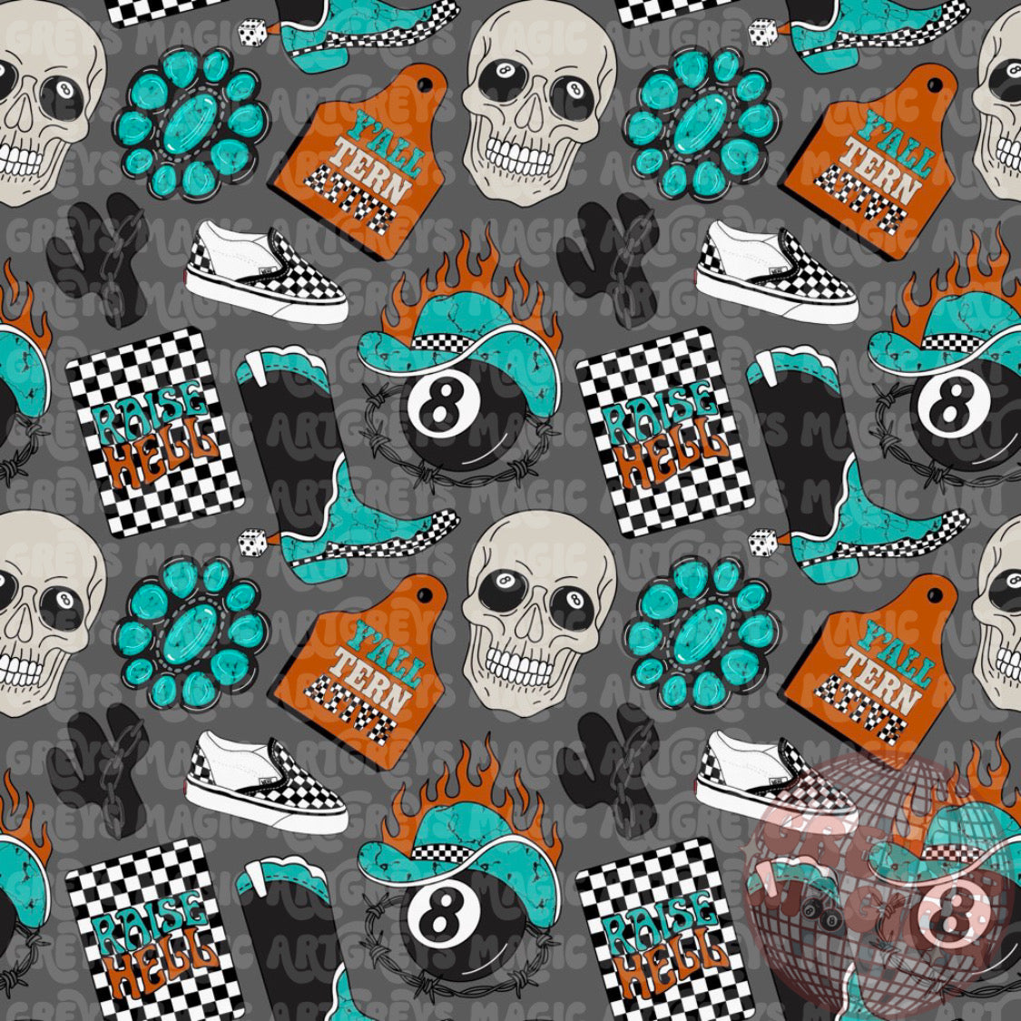 Yallternative Western Raise Hell Checkered Boots Skull Seamless File