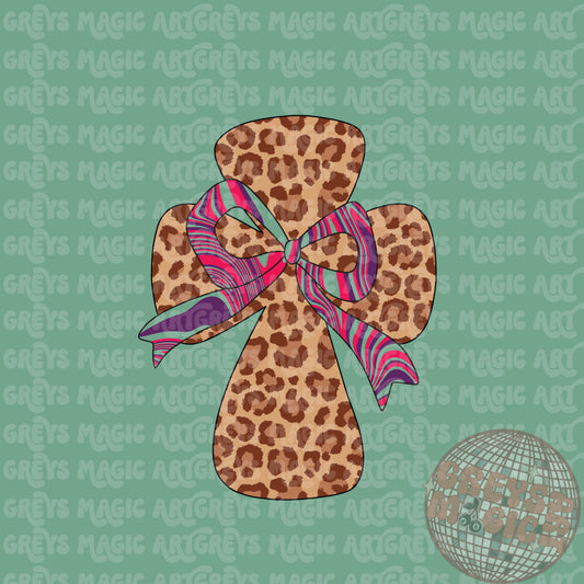 Cheetah Cross Marble Bow PNG