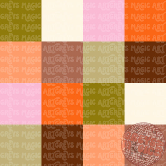 Pink Orange Green Brown Cream Checkered Seamless File