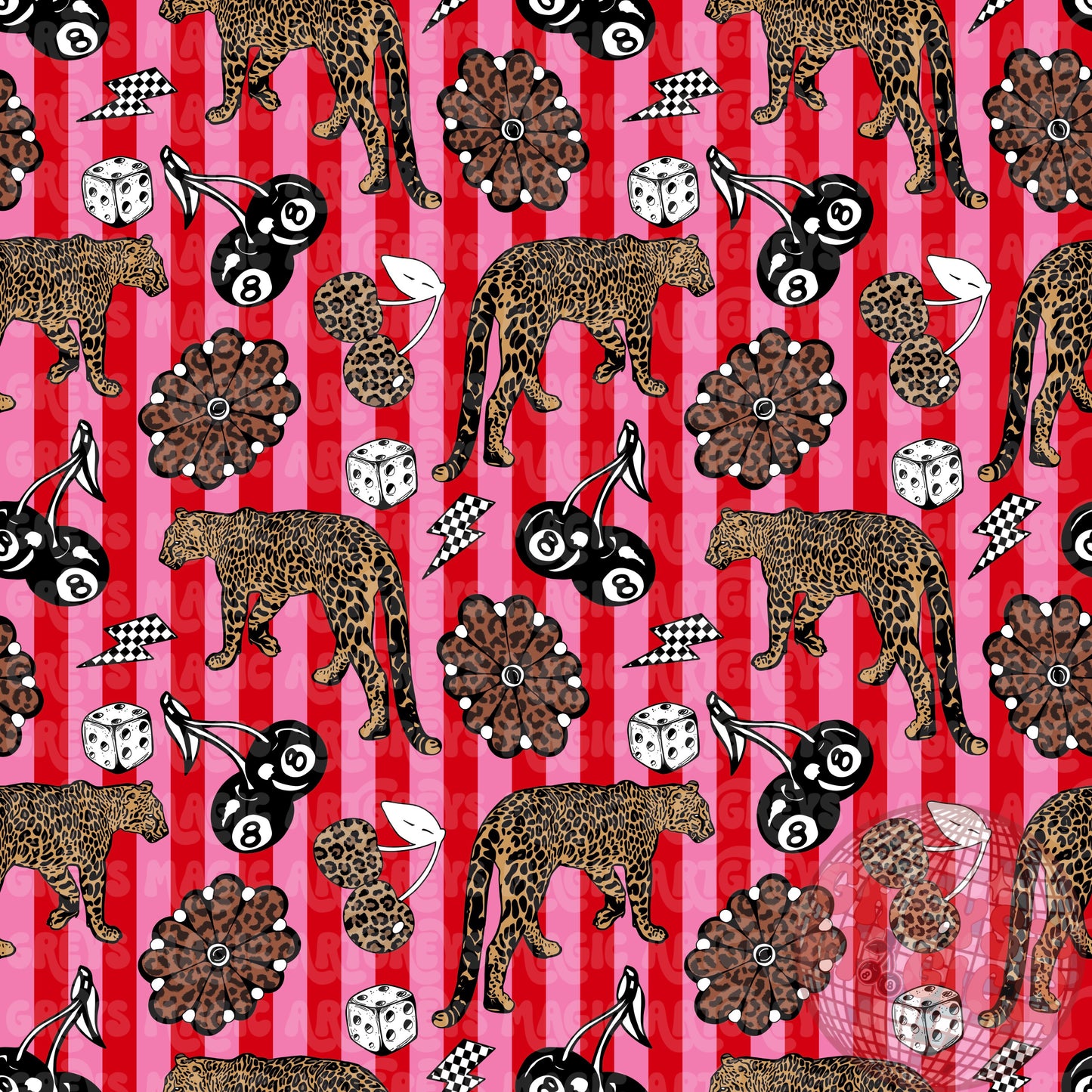 Red & Pink Striped Cheetah Cherry Concho Seamless File