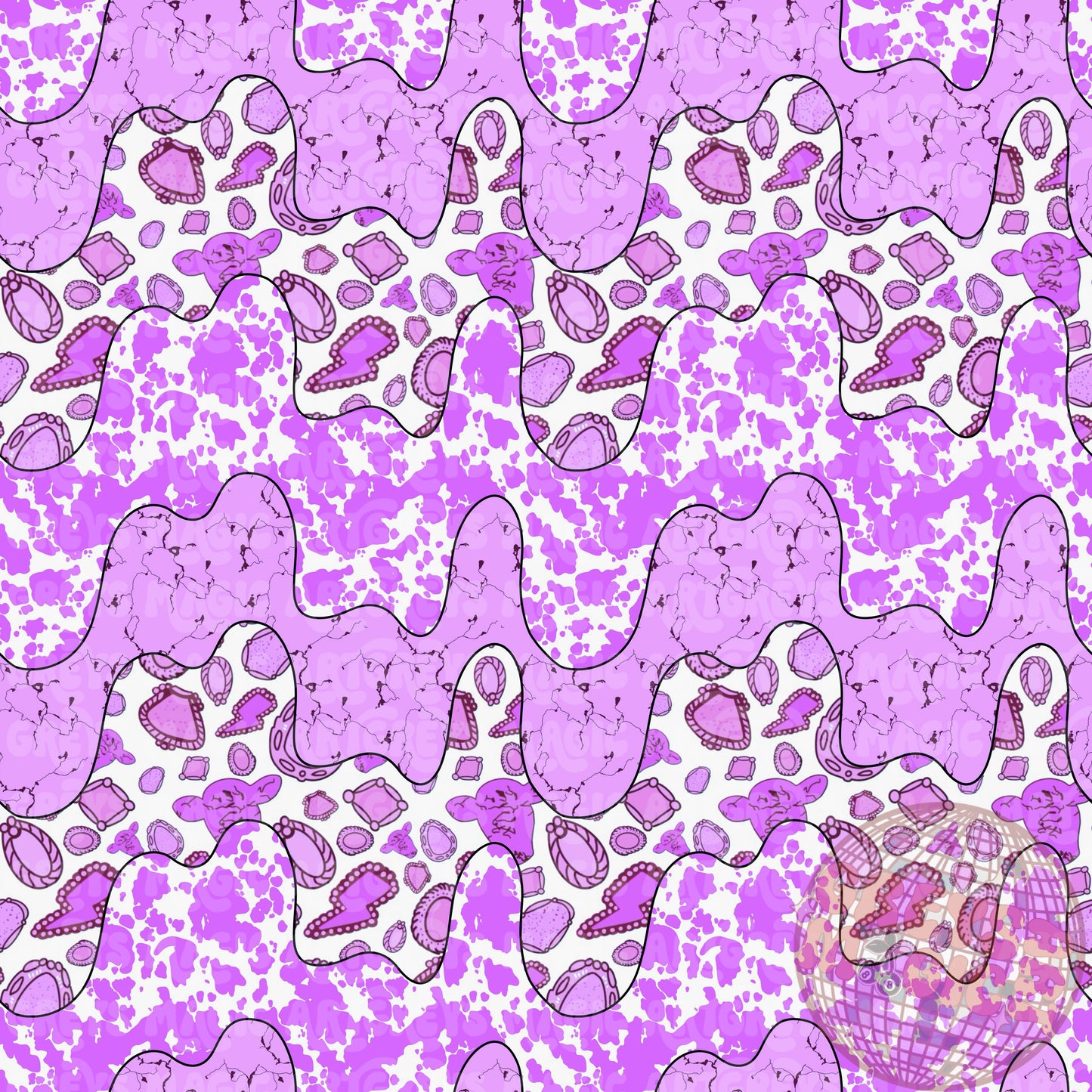 Purple Western Cowprint Marble Stone Concho Lines Seamless File