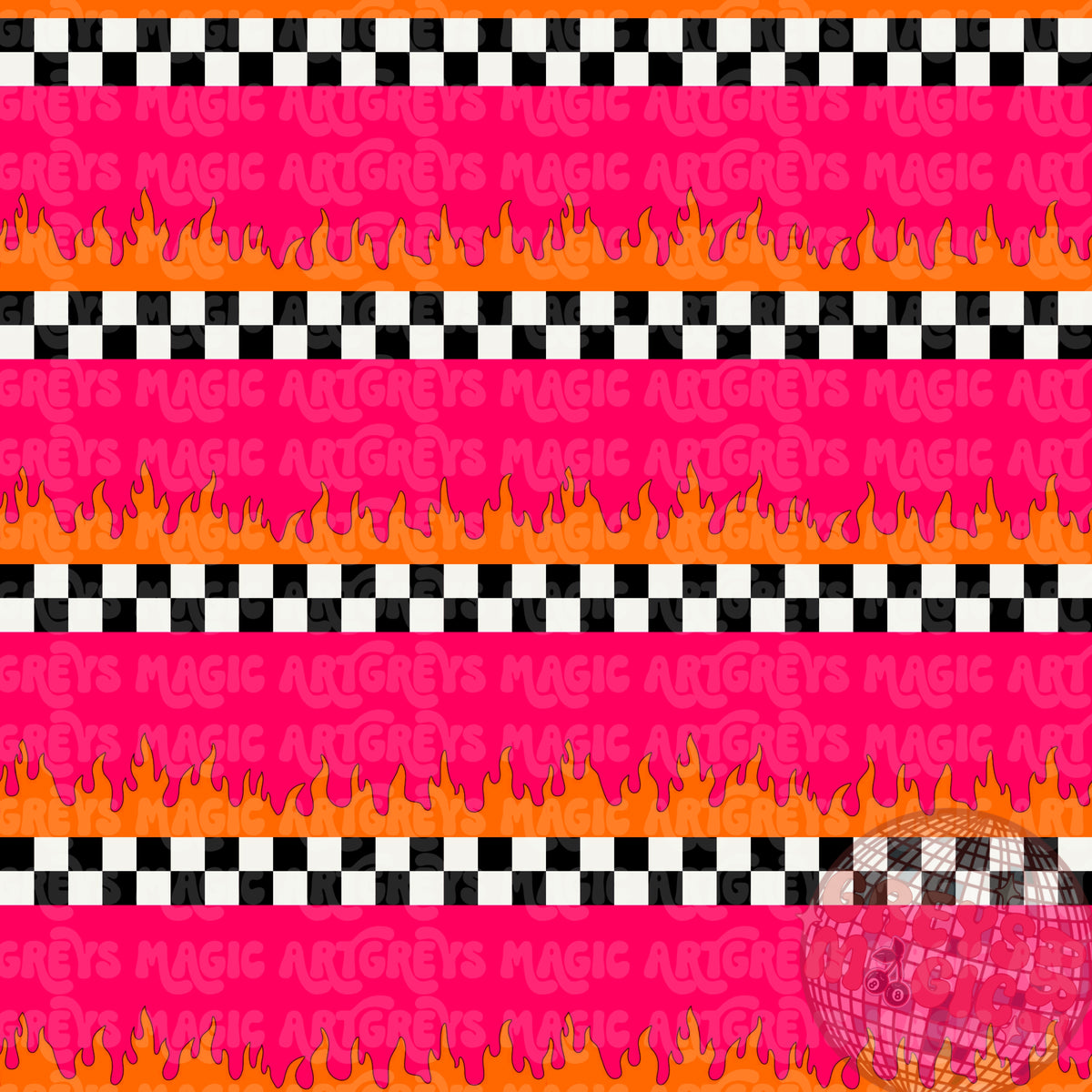 Neon Pink Orange Flamed Checkered Seamless File