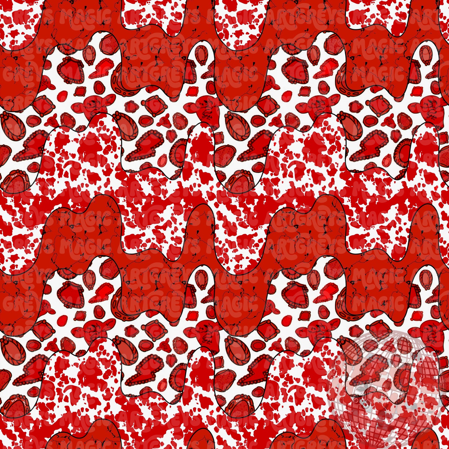 Red Western Cowprint Marble Concho Lines Seamless File