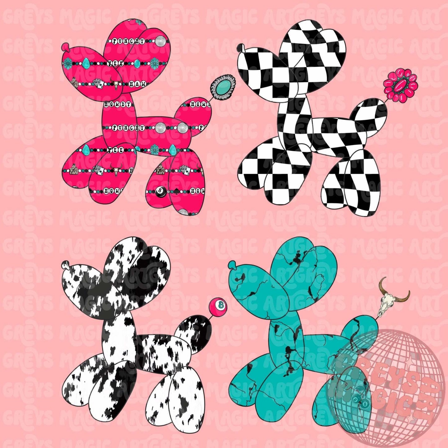 Retro Western Balloon Dog PNG