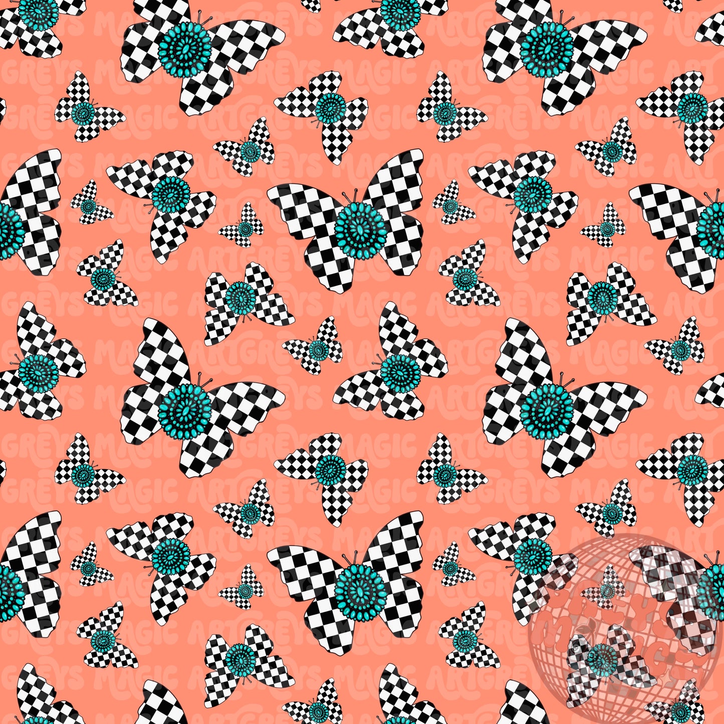Peach Checkmate Butterflies Seamless File
