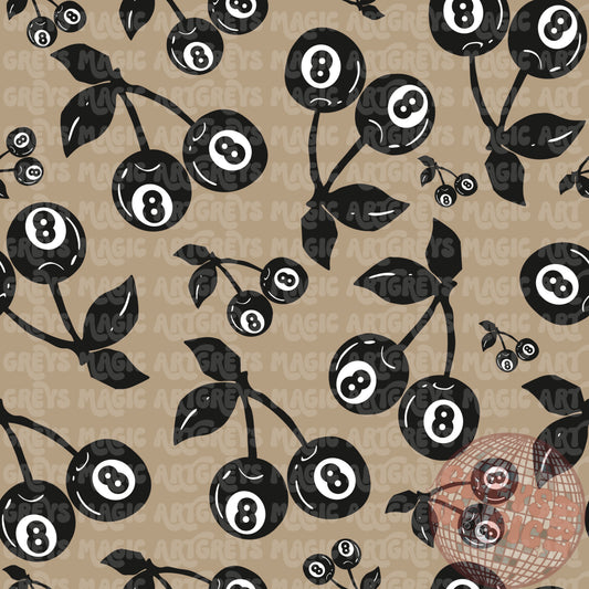 8ball Cherries Tan Background Seamless File