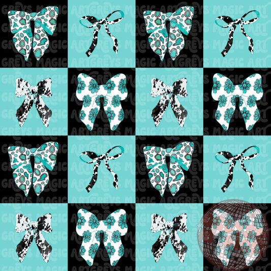 Blue And Black Checkered Western Bows Seamless File