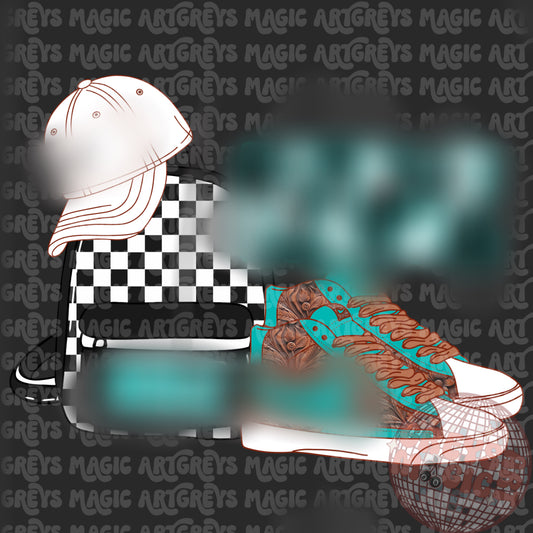 Girl Western Check Mark Hat Bag And Shoes PNG