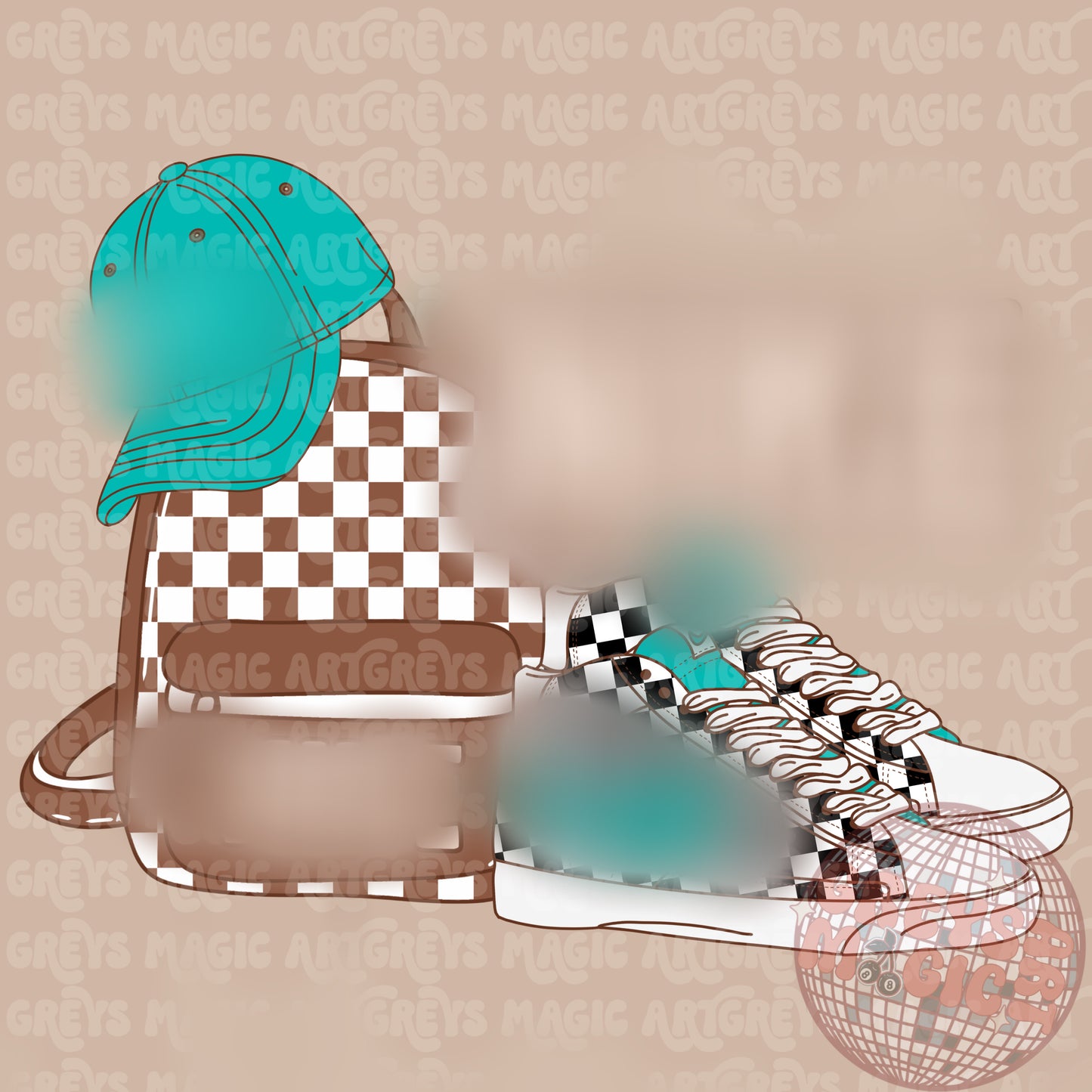 Boy Western Check Hat Shoes BackPack PNG